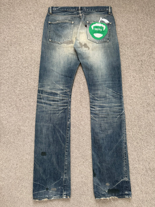 AW07 Undercover "Knit" Apple Fang Embroidered Denim Jeans