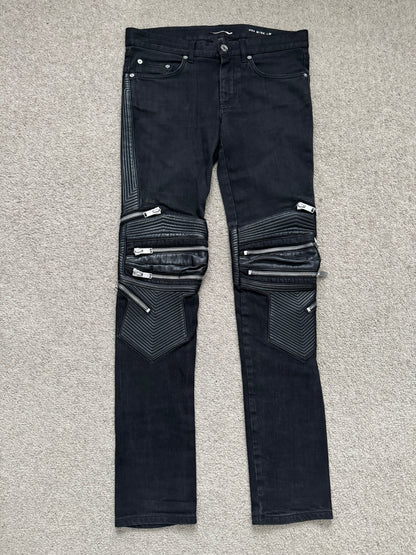 FW15 Saint Laurent by Hedi Slimane Biker Zip Knee D04 Denim Jeans