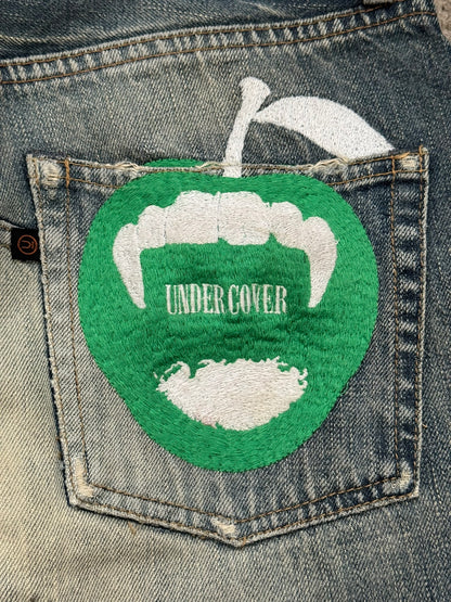 AW07 Undercover "Knit" Apple Fang Embroidered Denim Jeans