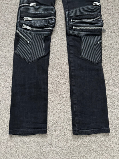 FW15 Saint Laurent by Hedi Slimane Biker Zip Knee D04 Denim Jeans