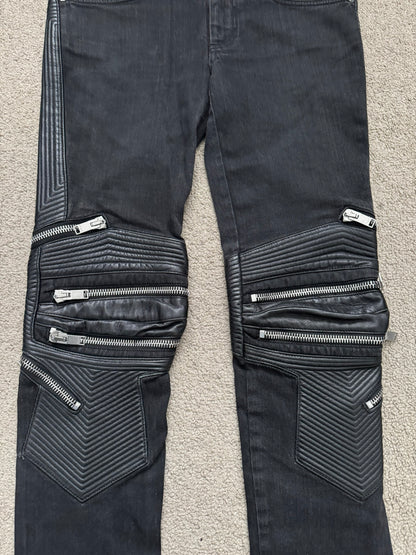 FW15 Saint Laurent by Hedi Slimane Biker Zip Knee D04 Denim Jeans