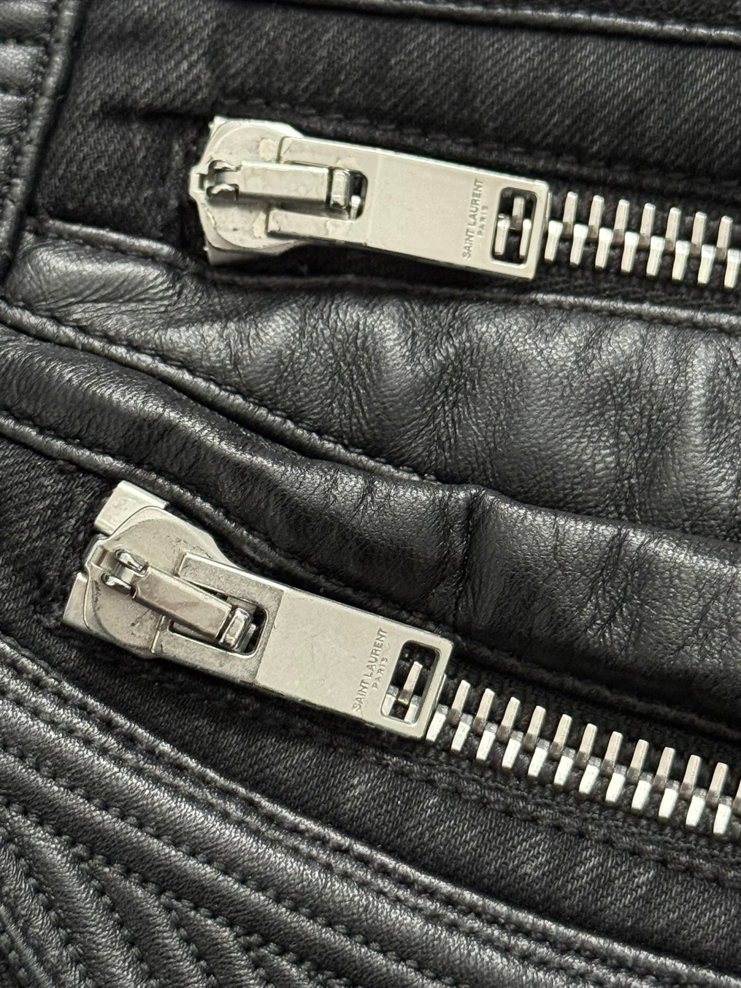 FW15 Saint Laurent by Hedi Slimane Biker Zip Knee D04 Denim Jeans