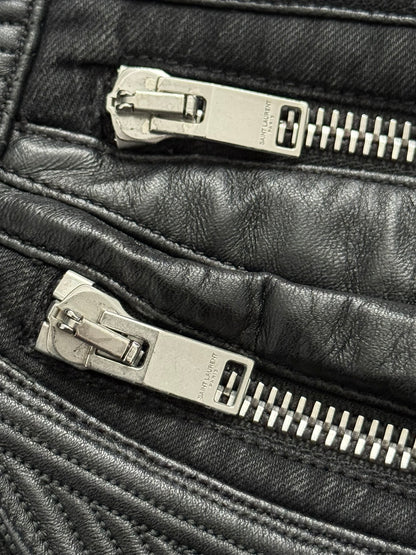 FW15 Saint Laurent by Hedi Slimane Biker Zip Knee D04 Denim Jeans