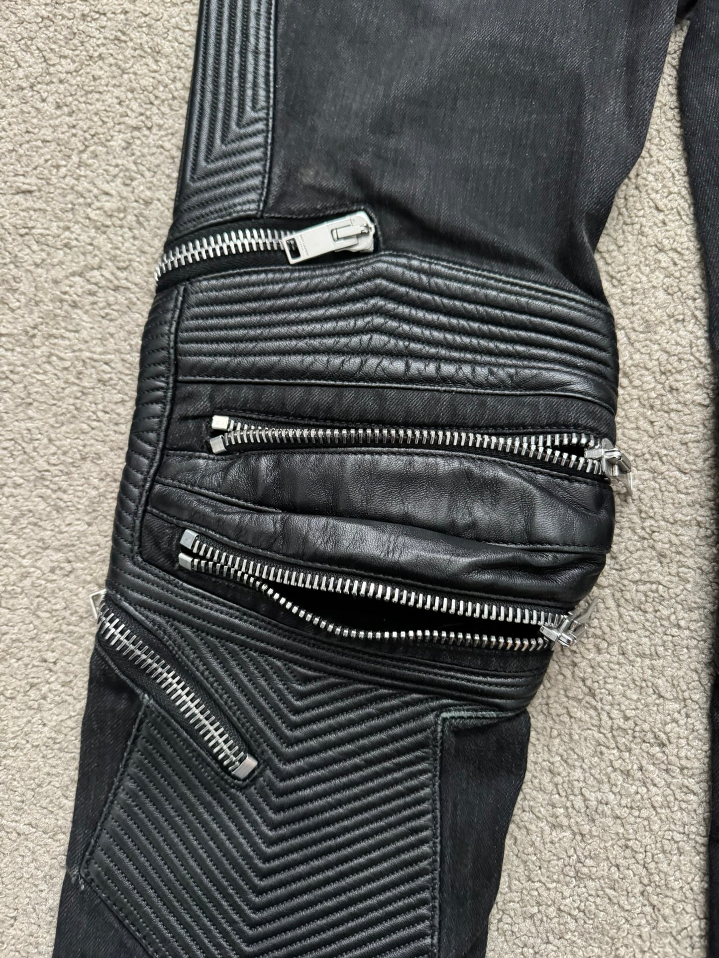 FW15 Saint Laurent by Hedi Slimane Biker Zip Knee D04 Denim Jeans
