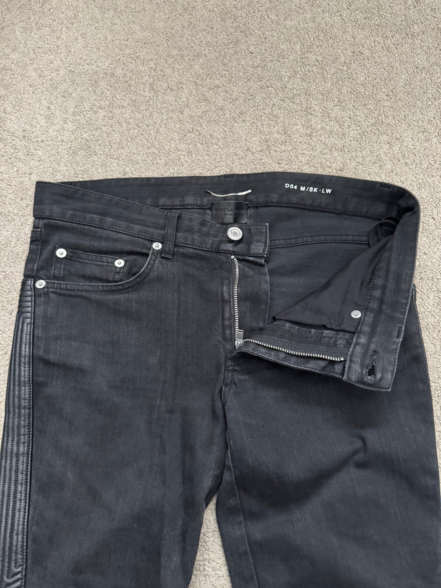 FW15 Saint Laurent by Hedi Slimane Biker Zip Knee D04 Denim Jeans