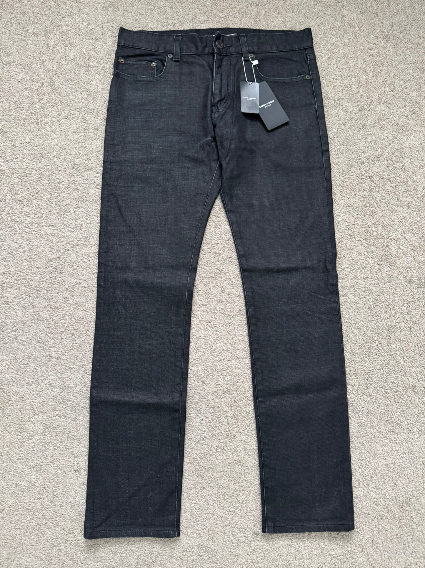 FW13 Saint Laurent by Hedi Slimane Black Waxed D02 Denim Jeans
