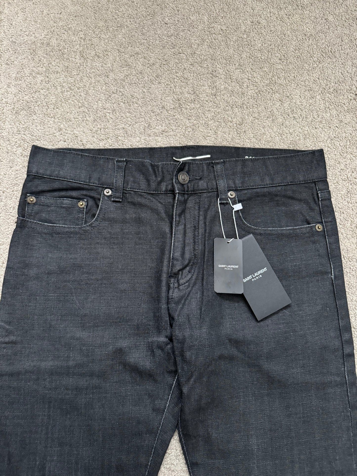 FW13 Saint Laurent by Hedi Slimane Black Waxed D02 Denim Jeans