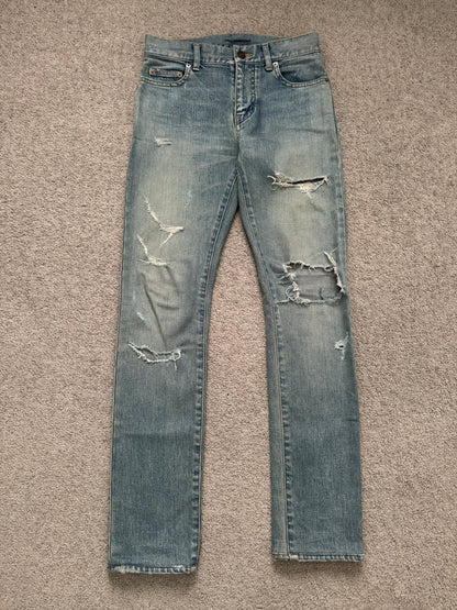 FW16 Saint Laurent by Hedi Slimane Crash Distressed D02 Denim Jeans