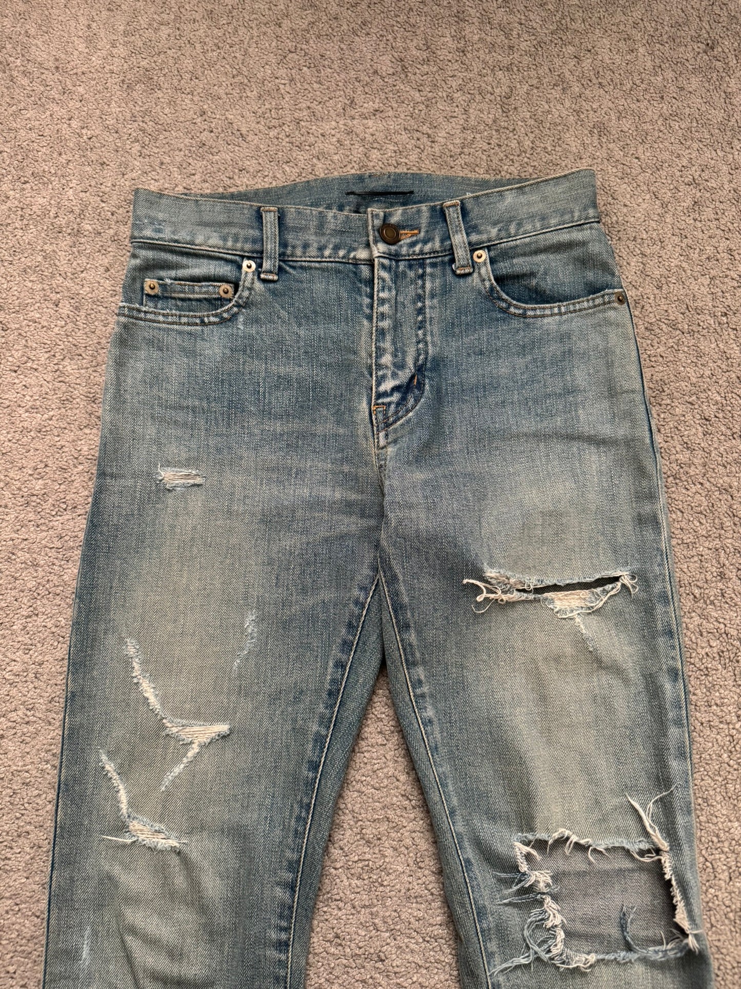 FW16 Saint Laurent by Hedi Slimane Crash Distressed D02 Denim Jeans