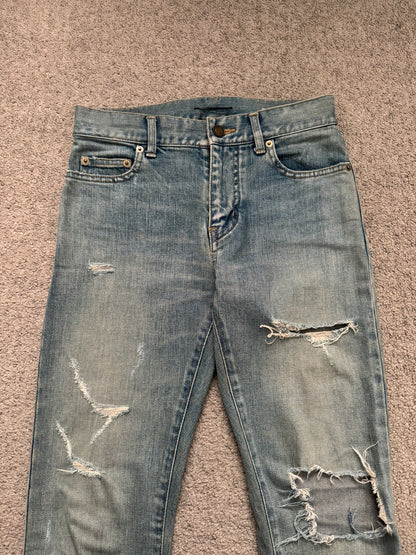 FW16 Saint Laurent by Hedi Slimane Crash Distressed D02 Denim Jeans