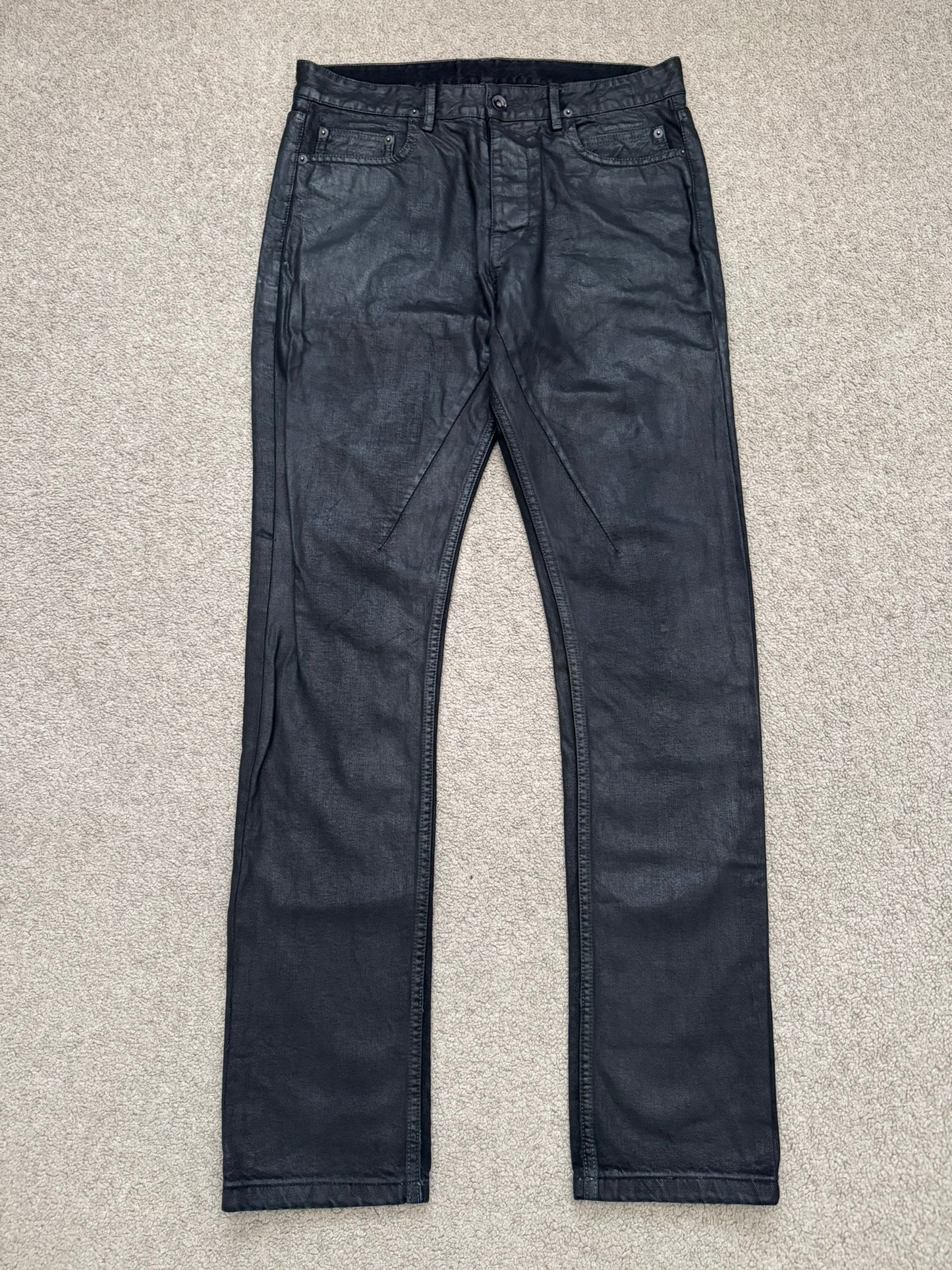 SS17 Rick Owens DRKSHDW Black Waxed Torrence Cut Denim Jeans