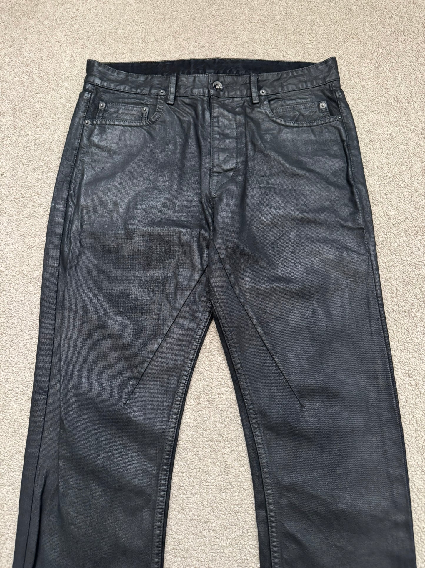SS17 Rick Owens DRKSHDW Black Waxed Torrence Cut Denim Jeans