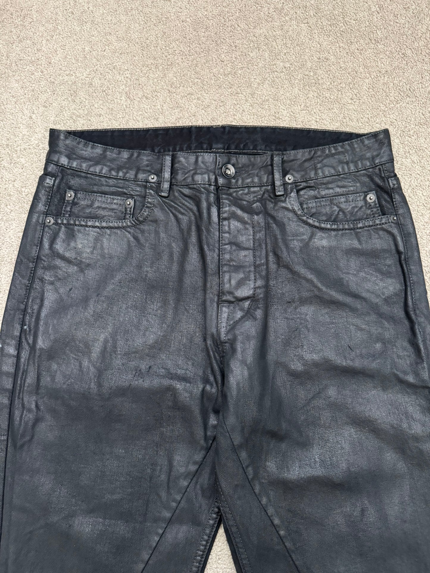 SS17 Rick Owens DRKSHDW Black Waxed Torrence Cut Denim Jeans