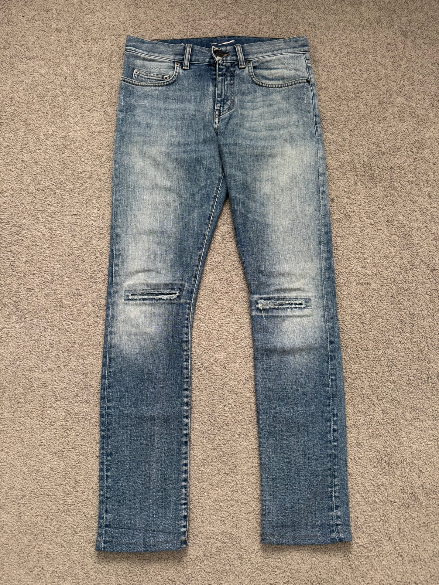 SS15 Saint Laurent by Hedi Slimane Repair Knee Slit D02 Denim Jeans