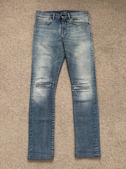 SS15 Saint Laurent by Hedi Slimane Repair Knee Slit D02 Denim Jeans