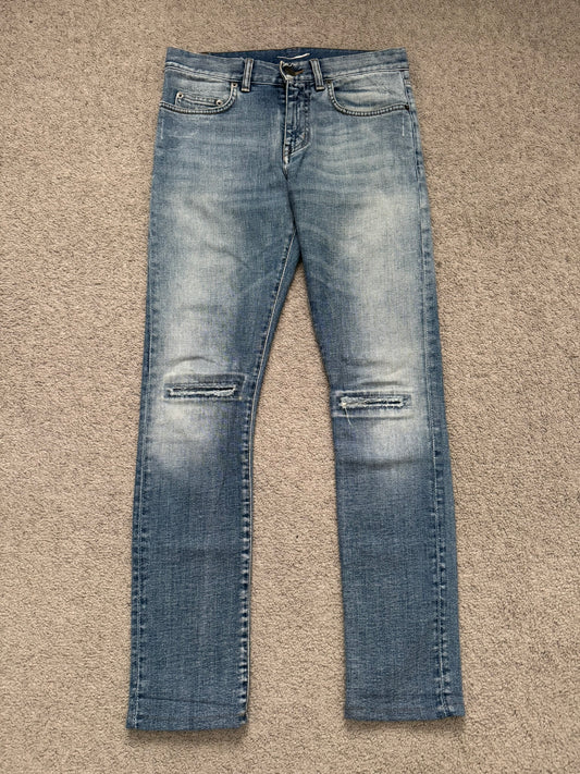 SS15 Saint Laurent by Hedi Slimane Repair Knee Slit D02 Denim Jeans