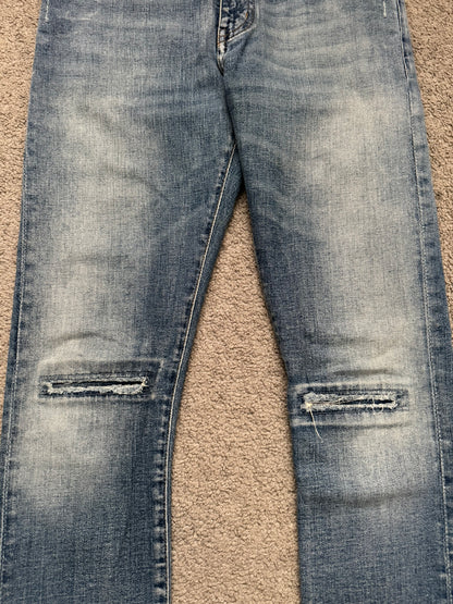 SS15 Saint Laurent by Hedi Slimane Repair Knee Slit D02 Denim Jeans