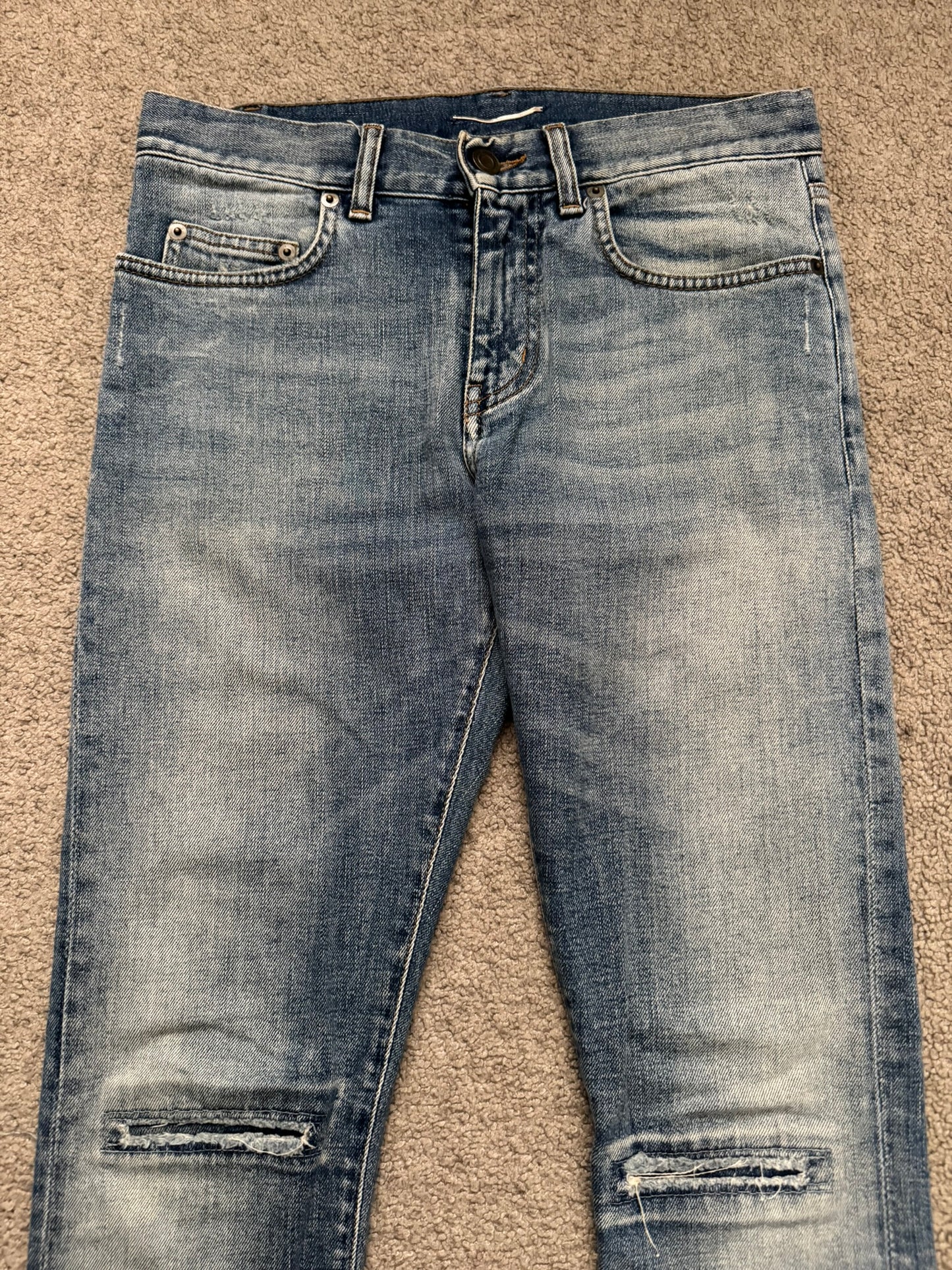 SS15 Saint Laurent by Hedi Slimane Repair Knee Slit D02 Denim Jeans