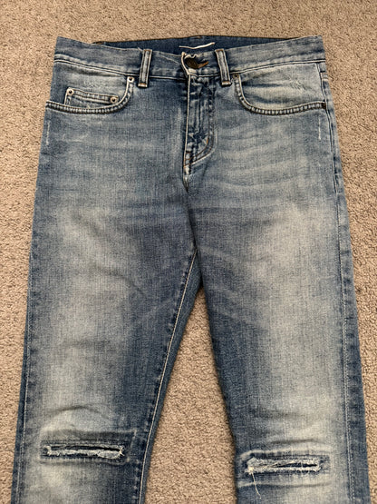 SS15 Saint Laurent by Hedi Slimane Repair Knee Slit D02 Denim Jeans