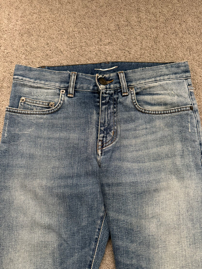 SS15 Saint Laurent by Hedi Slimane Repair Knee Slit D02 Denim Jeans