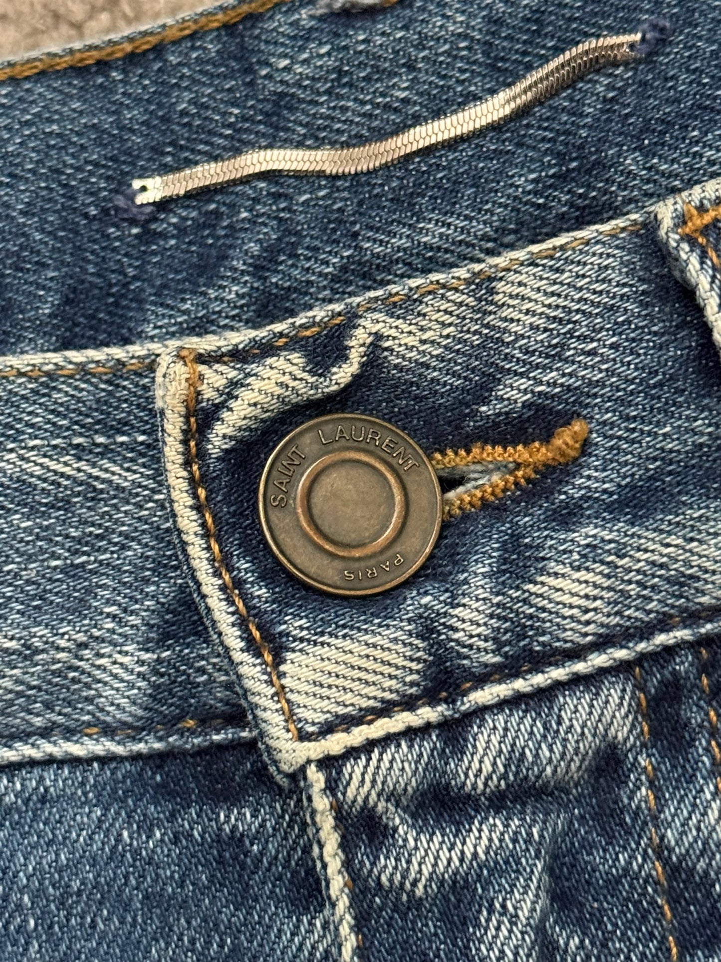 SS15 Saint Laurent by Hedi Slimane Repair Knee Slit D02 Denim Jeans