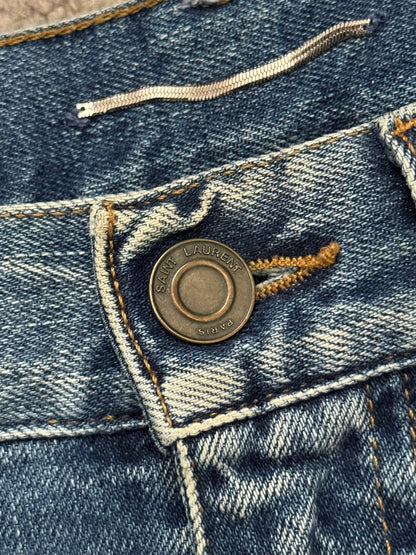 SS15 Saint Laurent by Hedi Slimane Repair Knee Slit D02 Denim Jeans