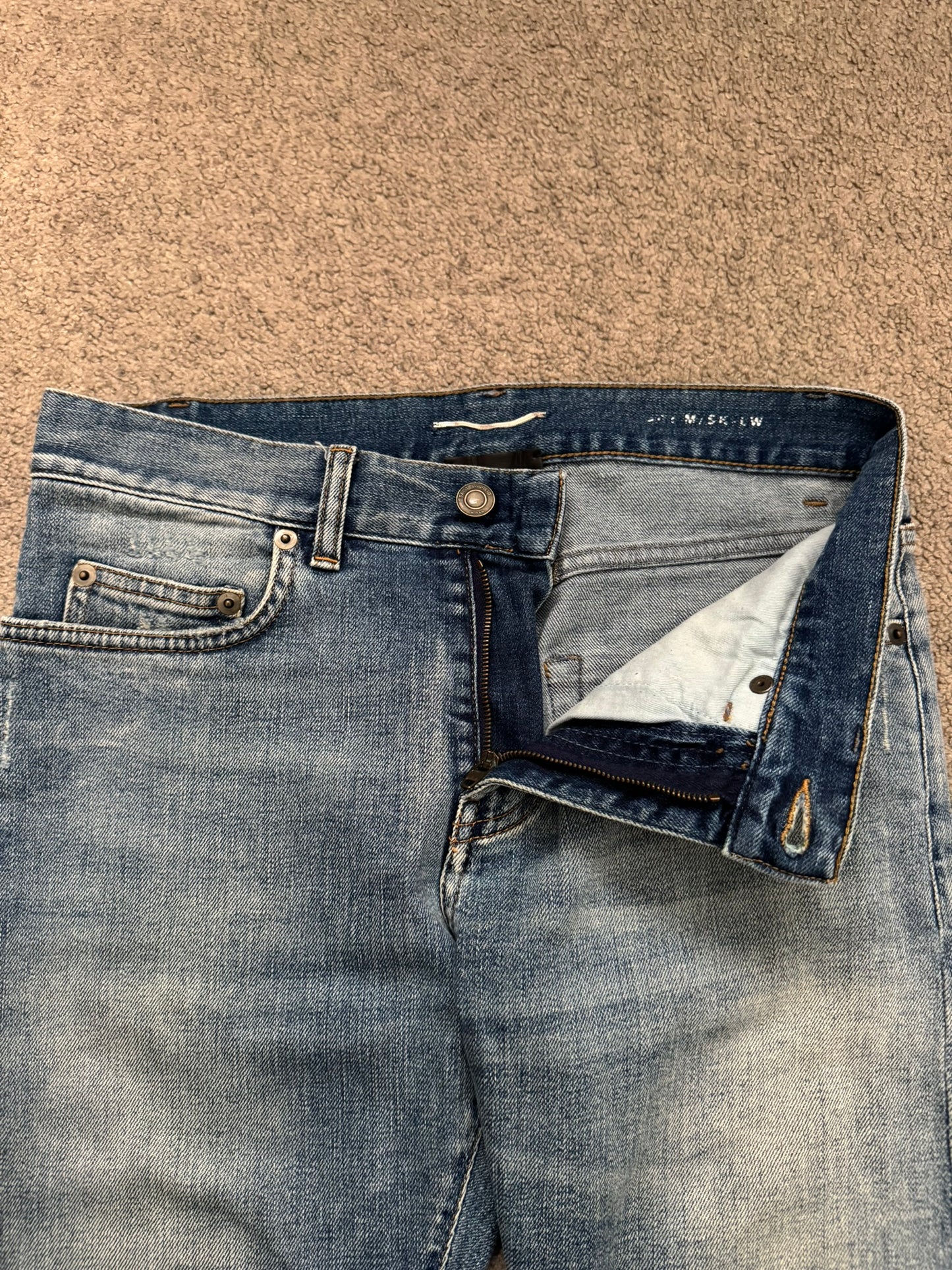 SS15 Saint Laurent by Hedi Slimane Repair Knee Slit D02 Denim Jeans