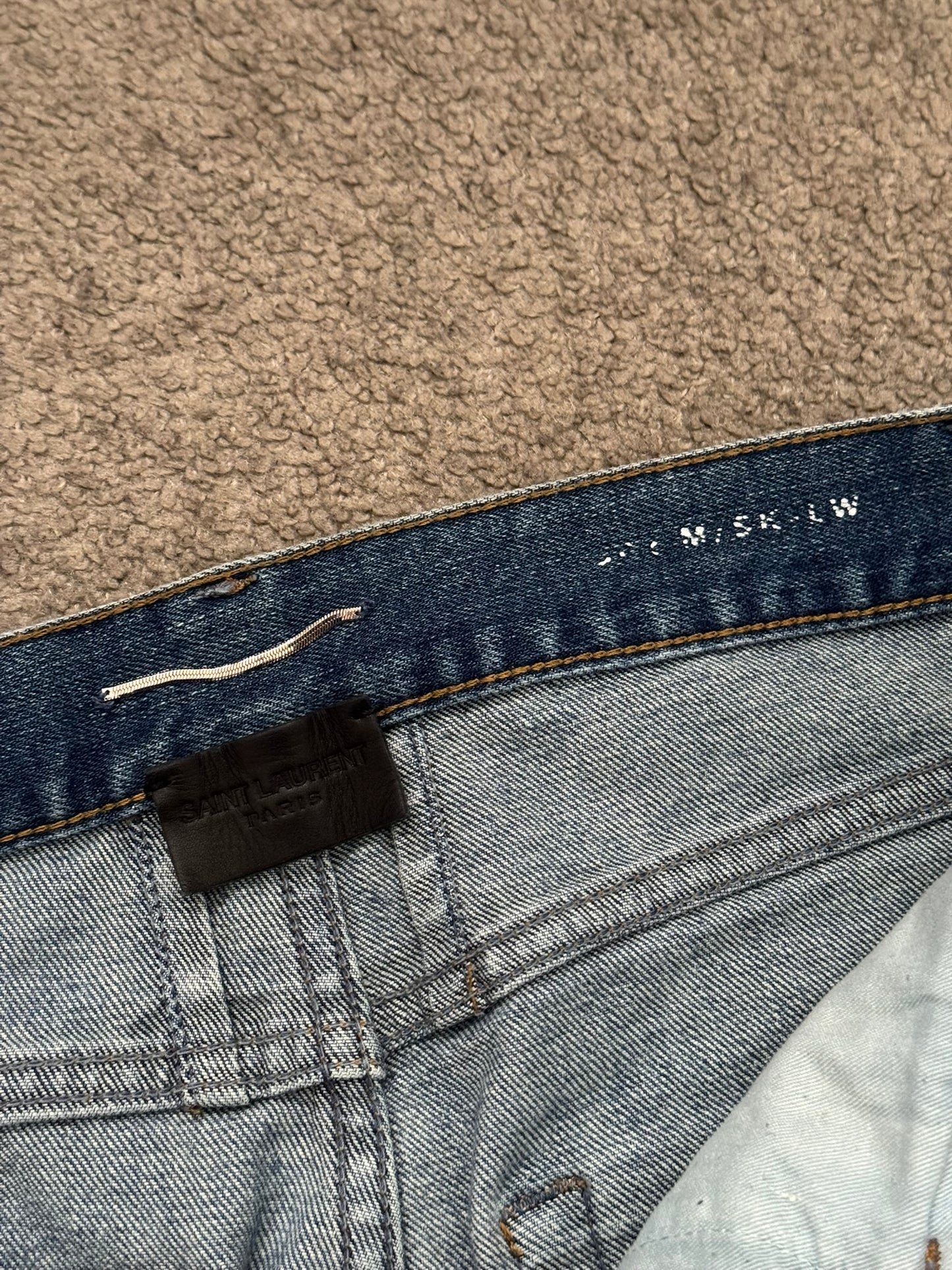 SS15 Saint Laurent by Hedi Slimane Repair Knee Slit D02 Denim Jeans