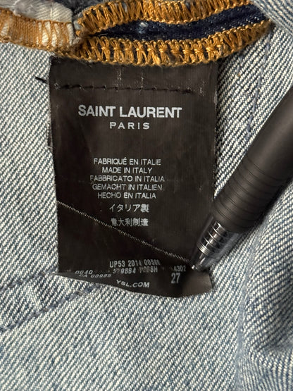 SS15 Saint Laurent by Hedi Slimane Repair Knee Slit D02 Denim Jeans