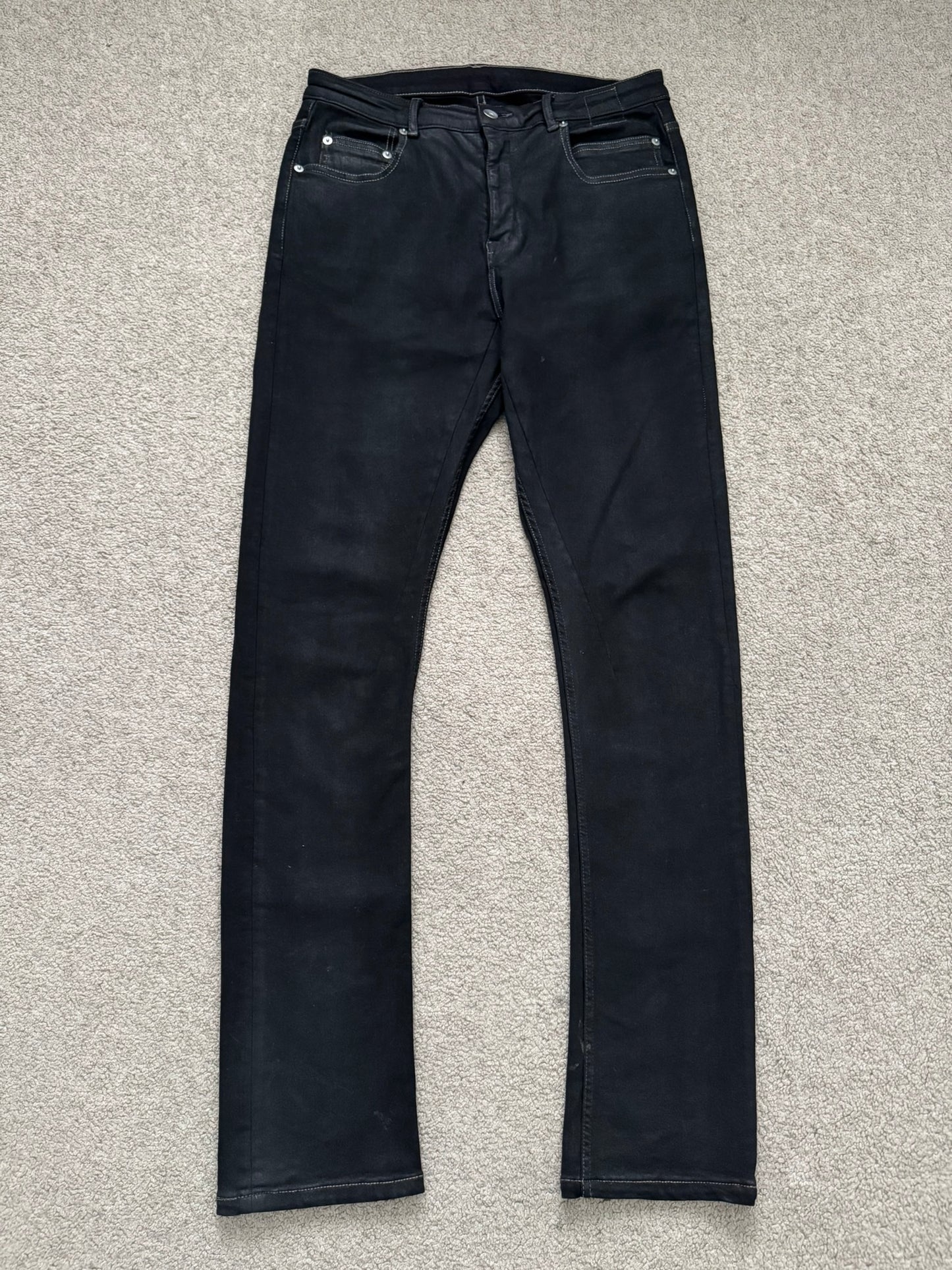 SS24 Rick Owens DRKSHDW Black Waxed Detroit Cut Denim Jeans