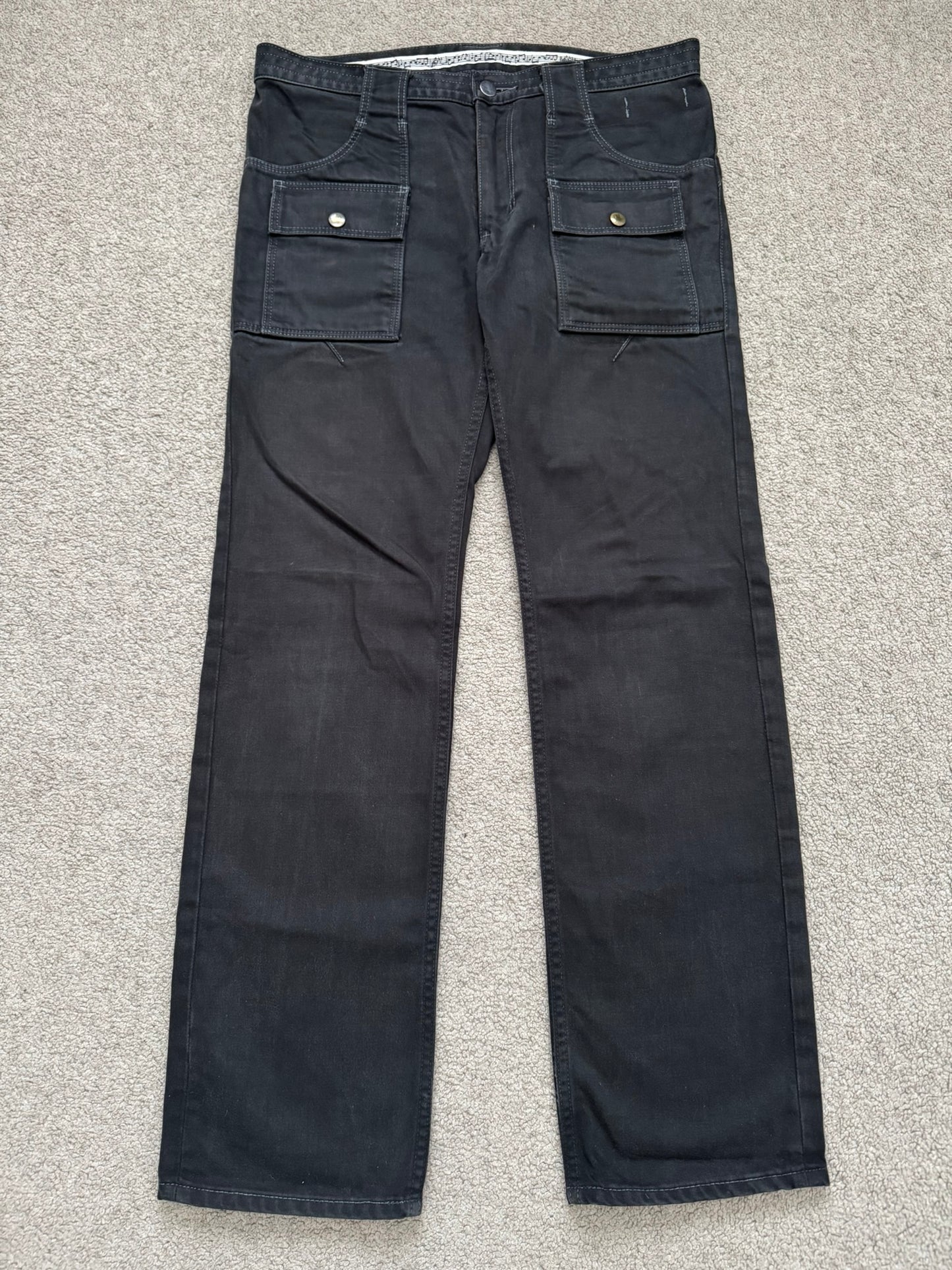 SS09 Number (N)ine Black Cargo Bush Crying Heart Denim Jeans