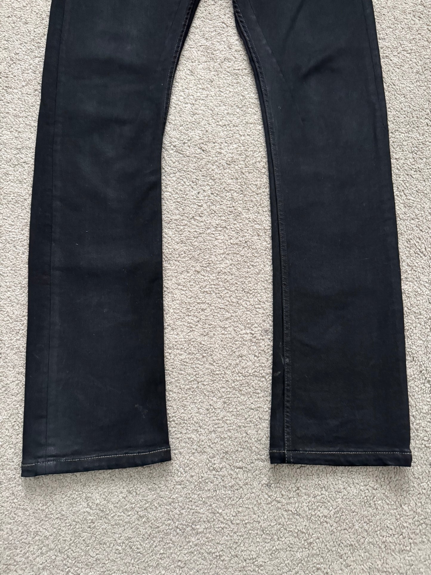 SS24 Rick Owens DRKSHDW Black Waxed Detroit Cut Denim Jeans