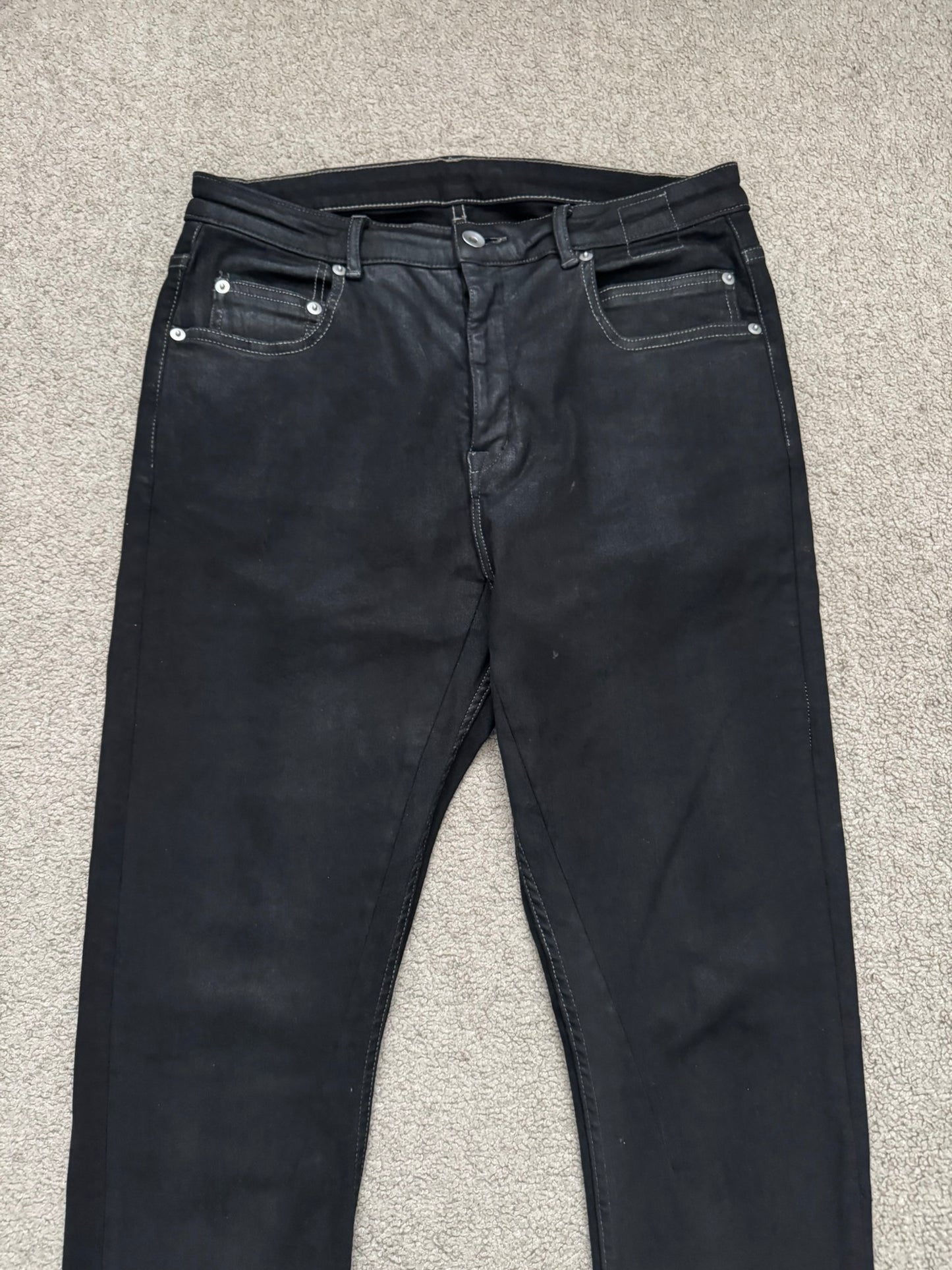 SS24 Rick Owens DRKSHDW Black Waxed Detroit Cut Denim Jeans