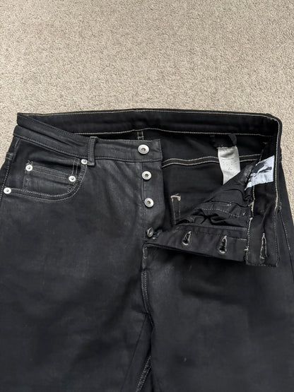 SS24 Rick Owens DRKSHDW Black Waxed Detroit Cut Denim Jeans