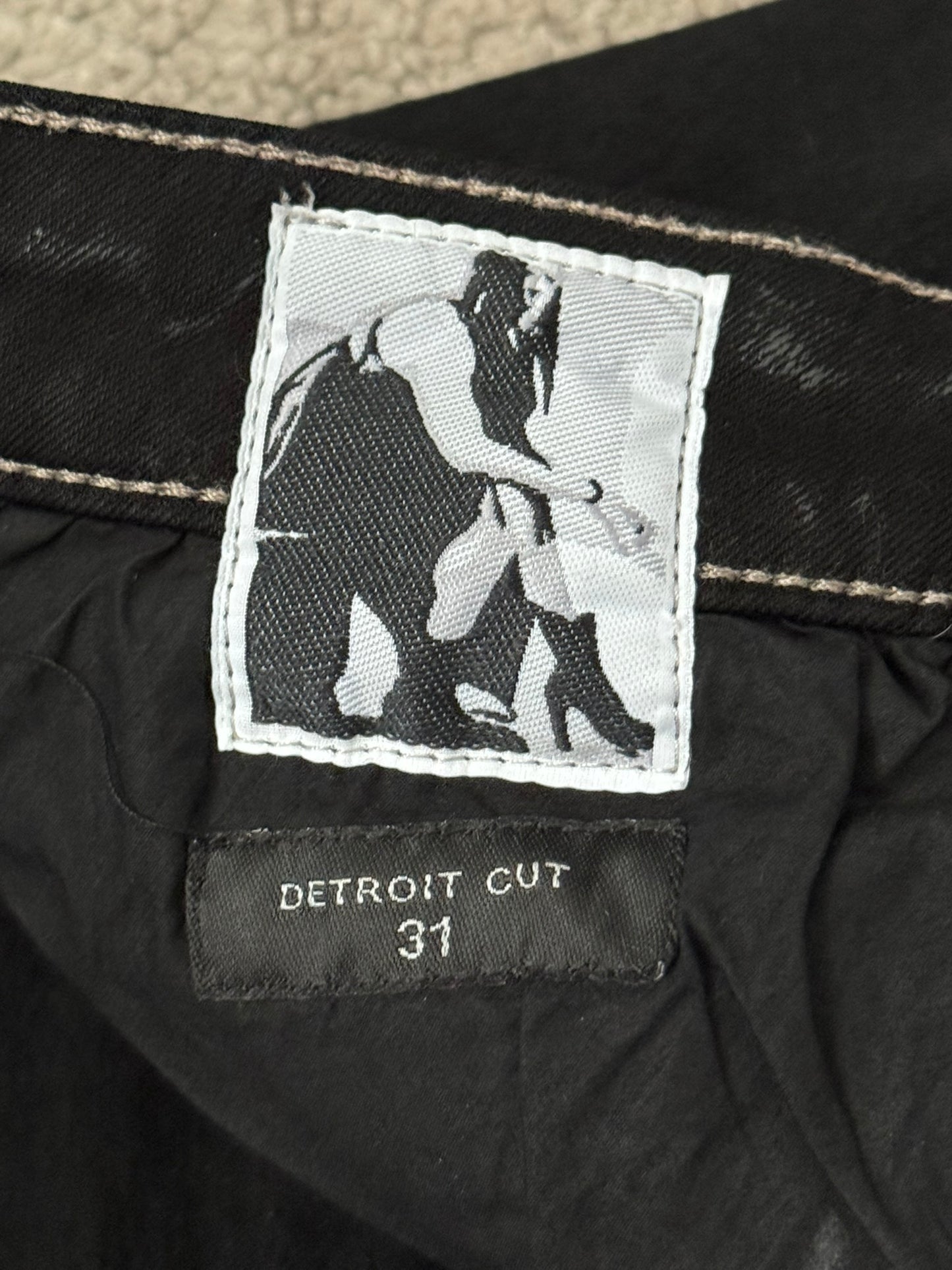 SS24 Rick Owens DRKSHDW Black Waxed Detroit Cut Denim Jeans