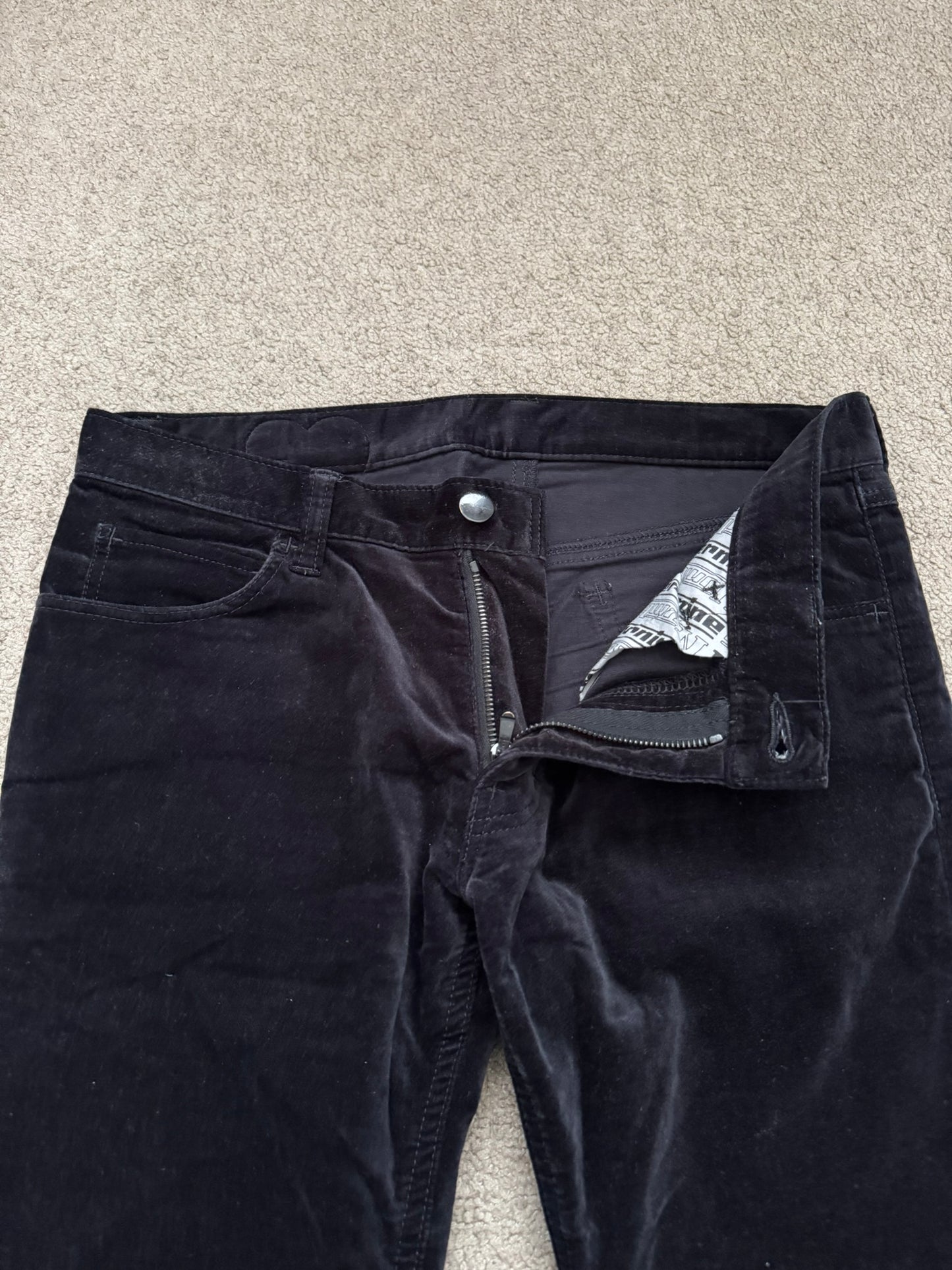SS05 Number (N)ine Velour/Velvet Zip Crying Heart Pants