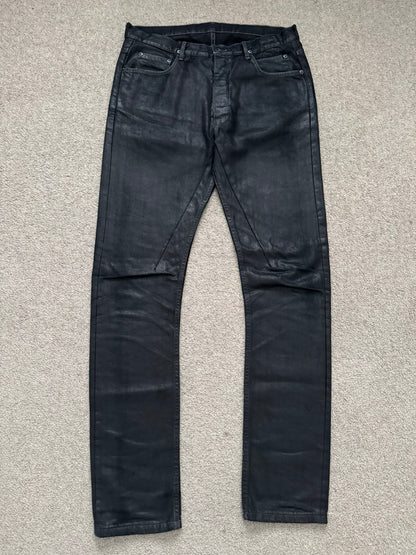 SS17 Rick Owens DRKSHDW Black Waxed Torrance Cut Denim Jeans
