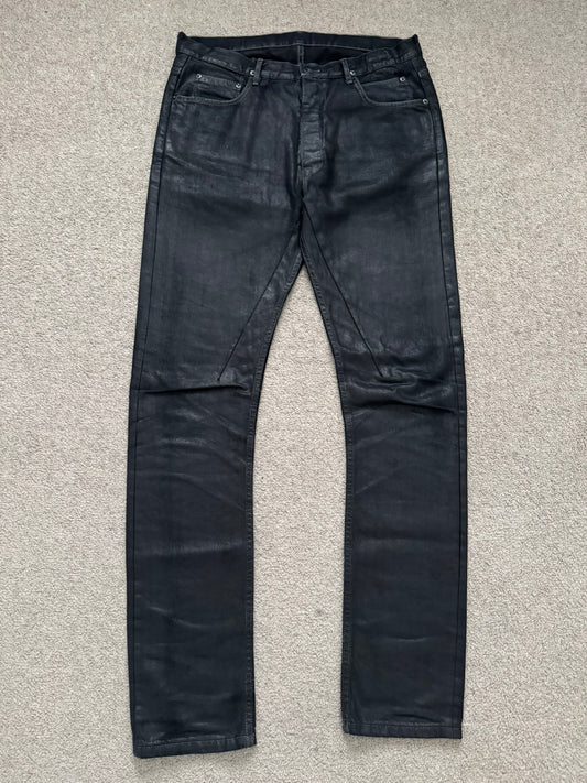 SS17 Rick Owens DRKSHDW Black Waxed Torrance Cut Denim Jeans