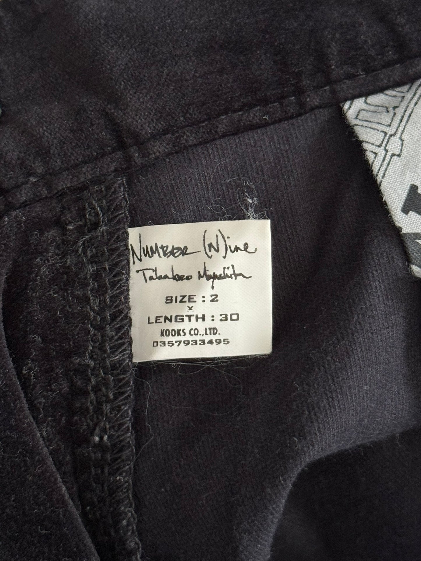 SS05 Number (N)ine Velour/Velvet Zip Crying Heart Pants