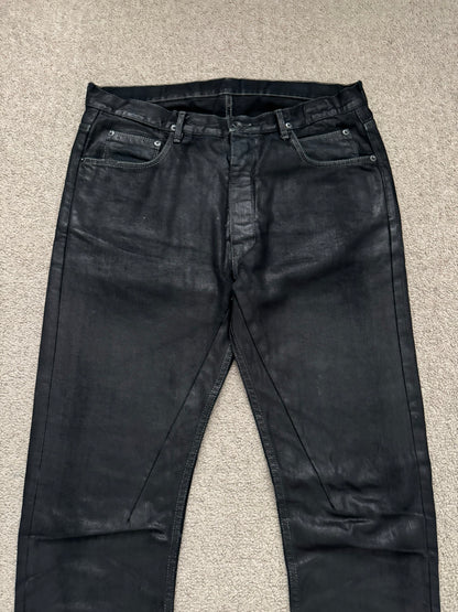 SS17 Rick Owens DRKSHDW Black Waxed Torrance Cut Denim Jeans