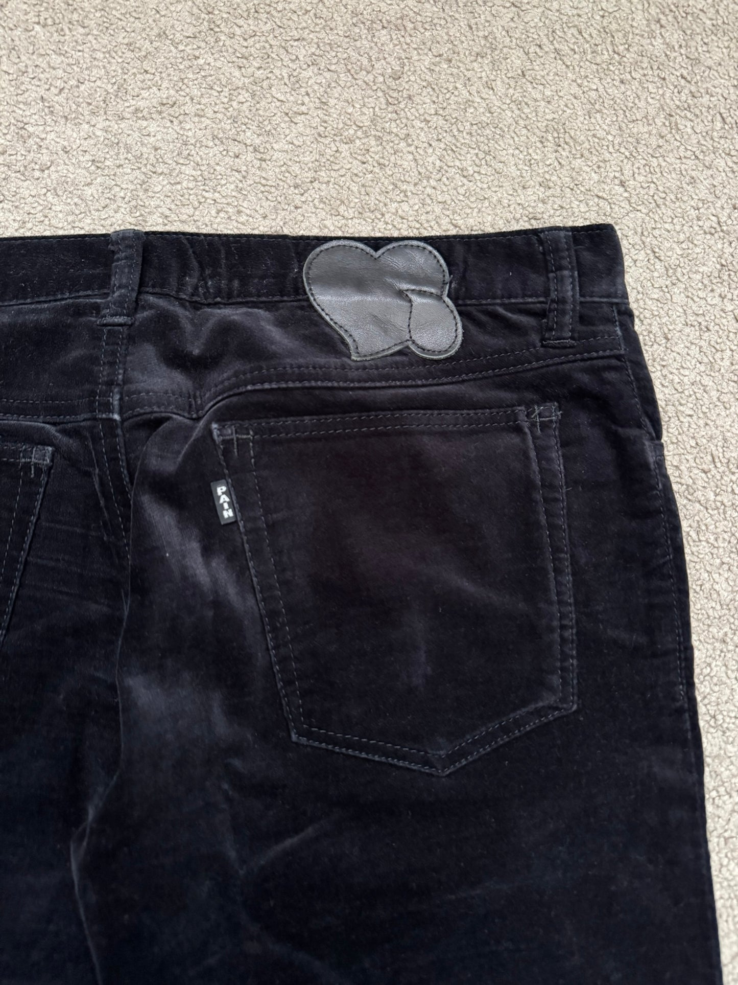 SS05 Number (N)ine Velour/Velvet Zip Crying Heart Pants