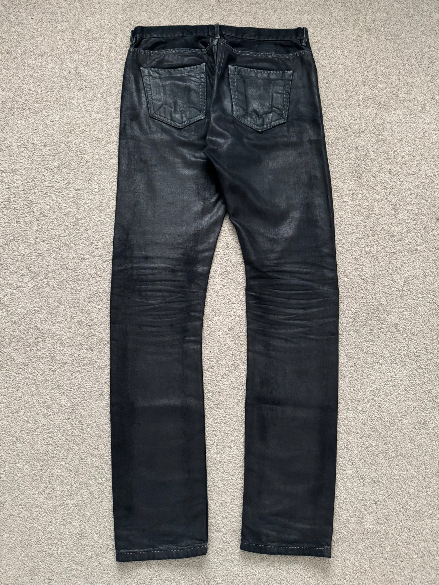 SS17 Rick Owens DRKSHDW Black Waxed Torrance Cut Denim Jeans