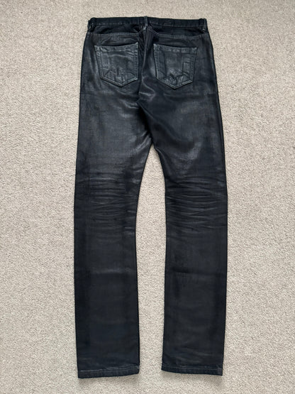 SS17 Rick Owens DRKSHDW Black Waxed Torrance Cut Denim Jeans