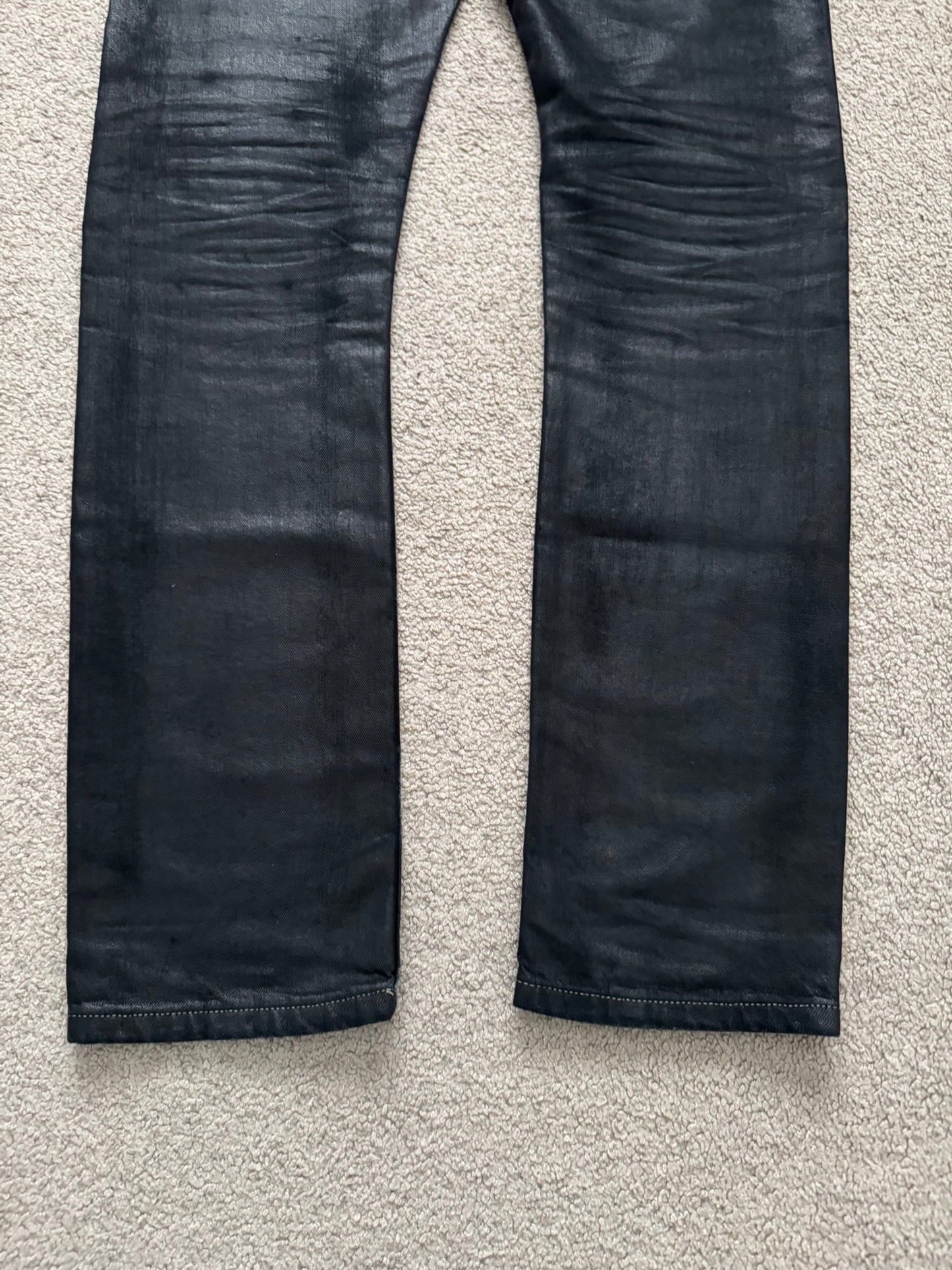 SS17 Rick Owens DRKSHDW Black Waxed Torrance Cut Denim Jeans