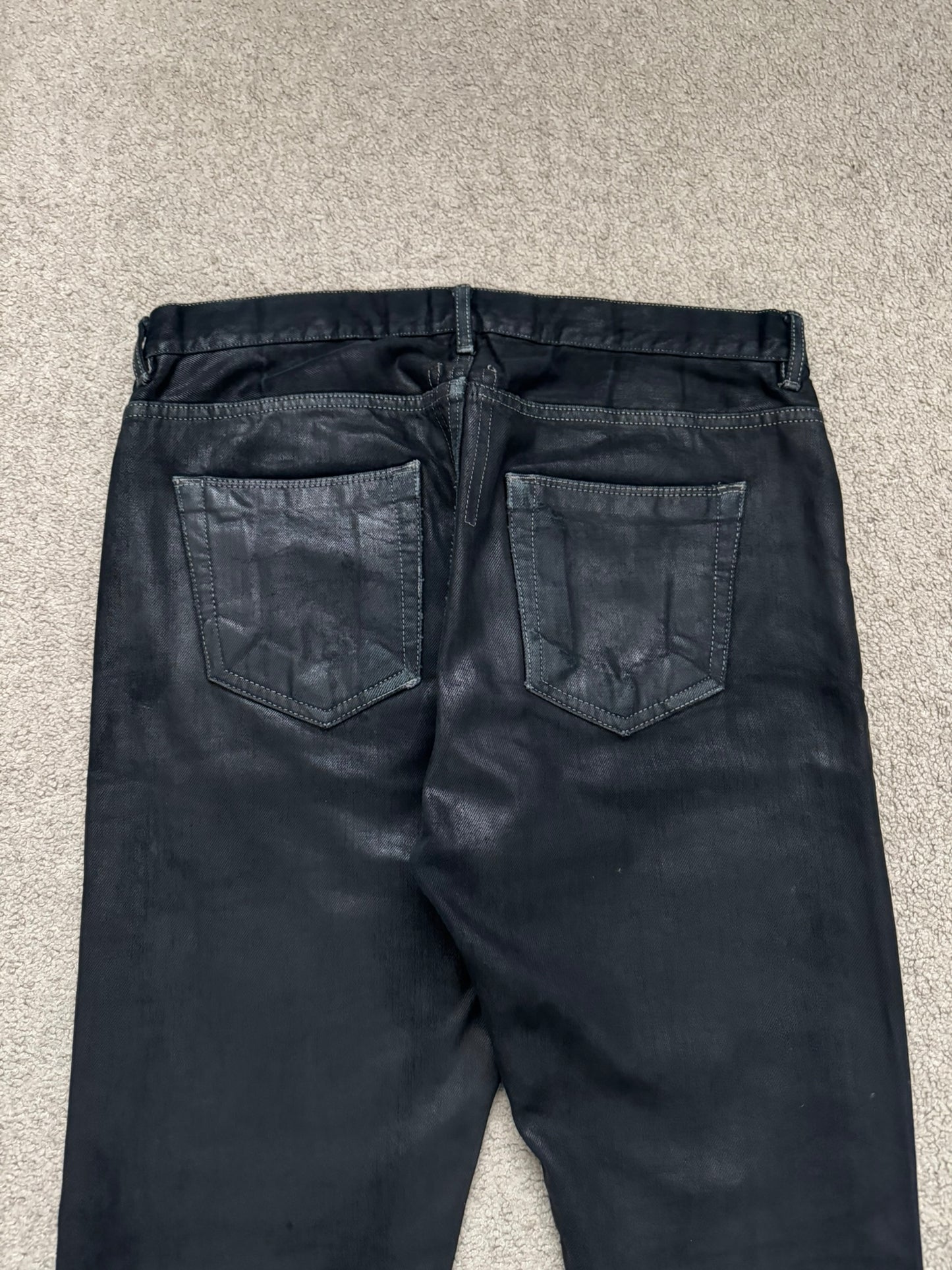 SS17 Rick Owens DRKSHDW Black Waxed Torrance Cut Denim Jeans
