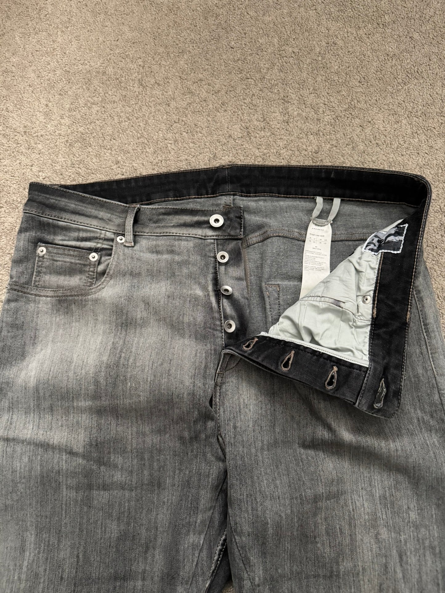 FW20 Rick Owens DRKSHDW Bacteria Wash Detroit Cut Denim Jeans