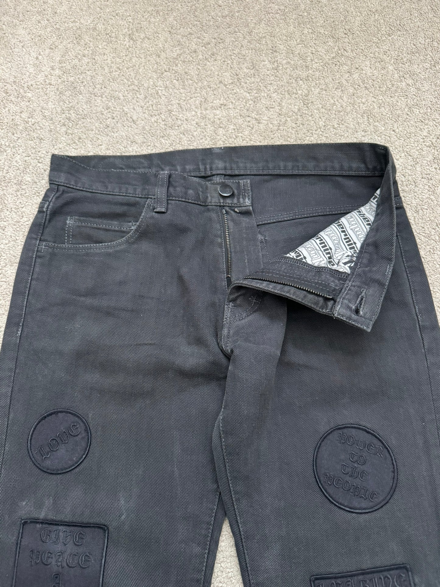 AW04 Number (N)ine "Give Peace A Chance" Patch Denim Jeans