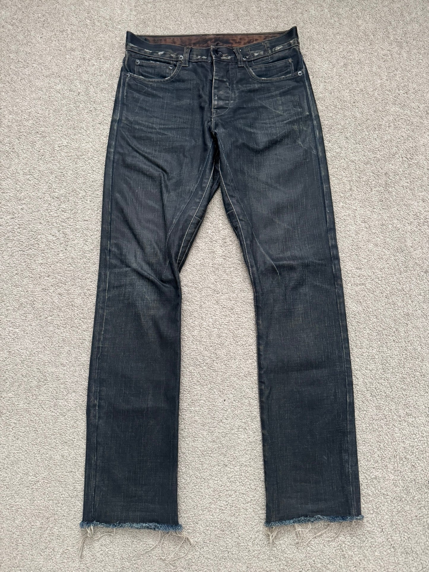 SS09 Rick Owens DRKSHDW "Strutter" Dark Indigo Waxed Detroit Denim Jeans