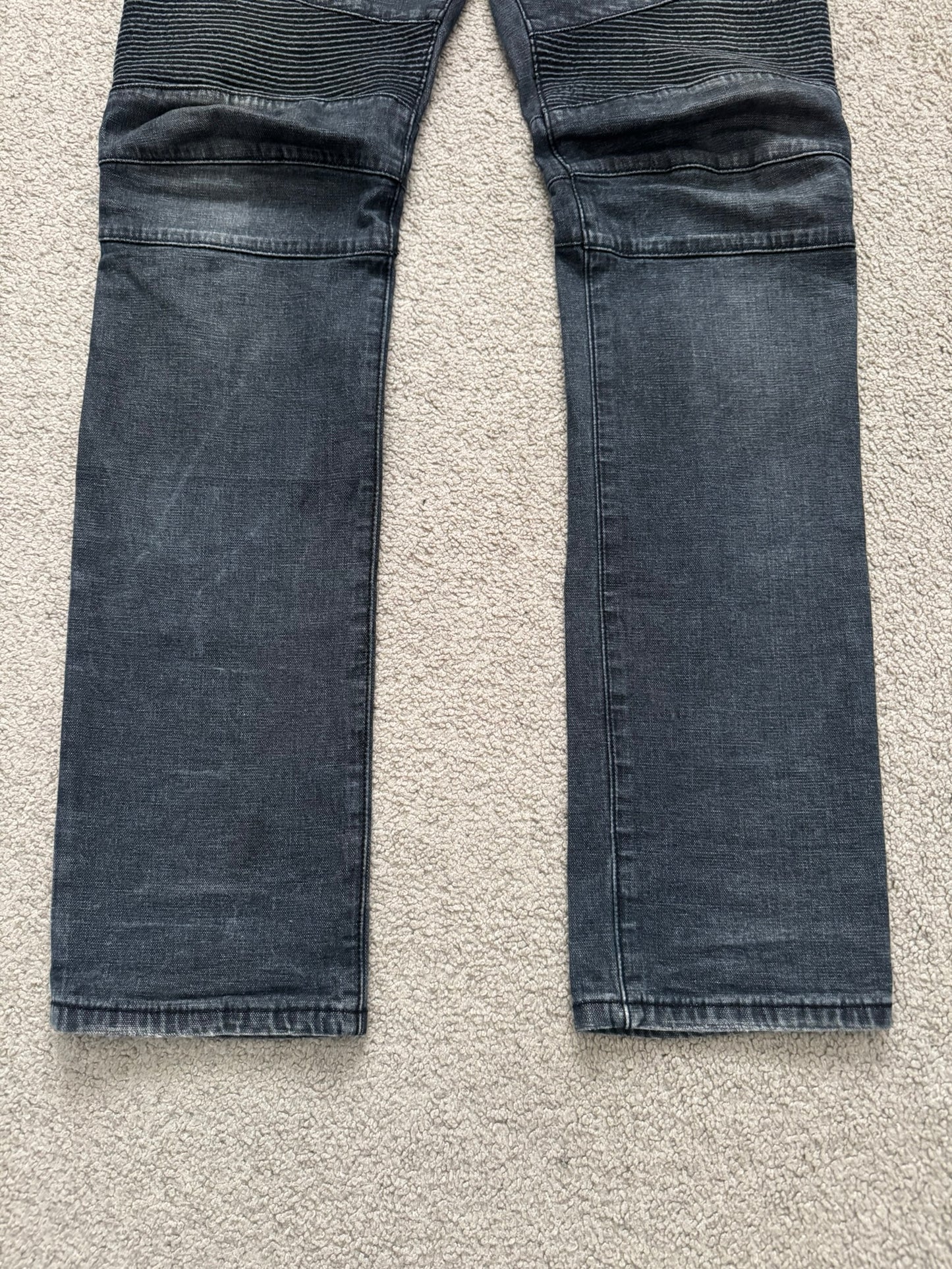 Balmain by Christophe Decarnin Grey/Blue Faded Zip Biker Denim Jeans