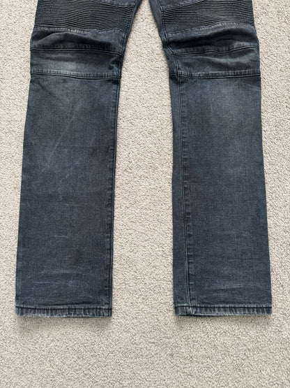 Balmain by Christophe Decarnin Grey/Blue Faded Zip Biker Denim Jeans